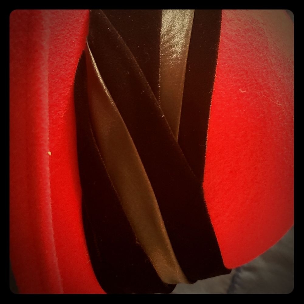 Red wool, Black Cotton and Satin wrap Hat